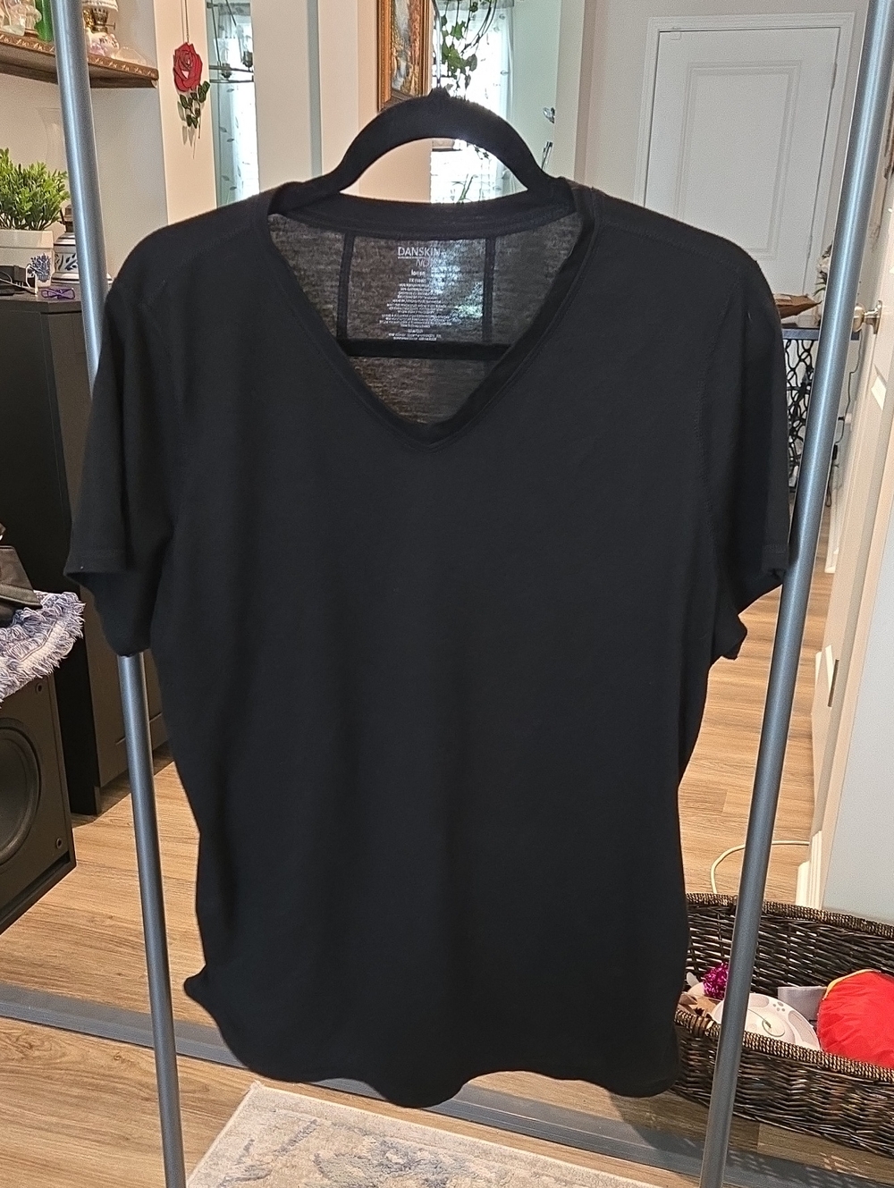 Danskin Black V-Neck Short Sleeve Tee - Lightweight Everyday Top